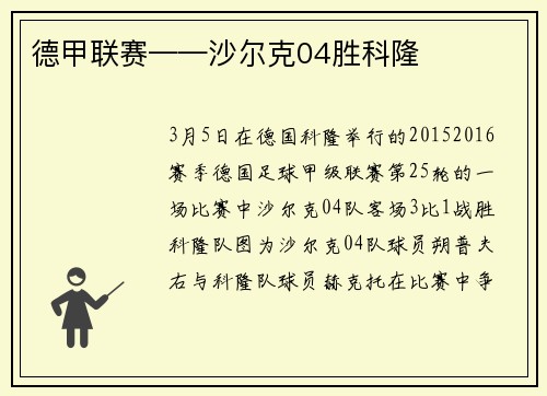 德甲联赛——沙尔克04胜科隆