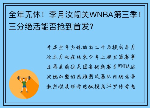 全年无休！李月汝闯关WNBA第三季！三分绝活能否抢到首发？